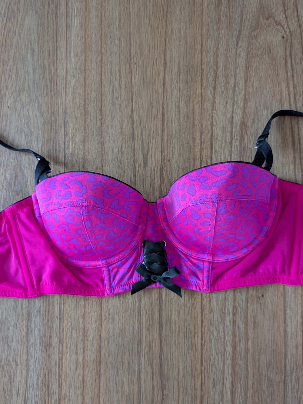 La SENZA Hot Pink Leopard-Print Push-Up Bra with Black Lace Accent